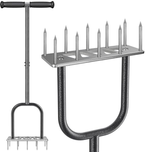 BeneLabel Aérateur de Gazon Pelouse, Outil d'aération Manuel 10 Pointes de Prise de Jardin du Sol Robuste Long Manche avec Poignée Antidérapante pour Ameublir le Sol et Améliorer Santé de Pelouse,89cm