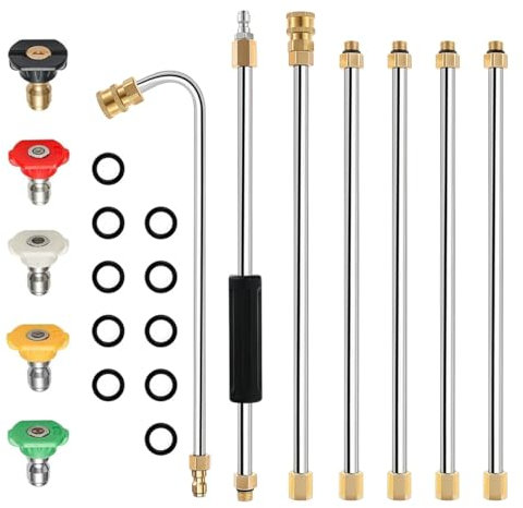 Nicear Ensemble de rallonges pour nettoyeur haute pression 4 000 psi, outil de nettoyage de gouttières, lance avec 5 embouts de buse pour le lavage de voiture et le nettoyage extérieur