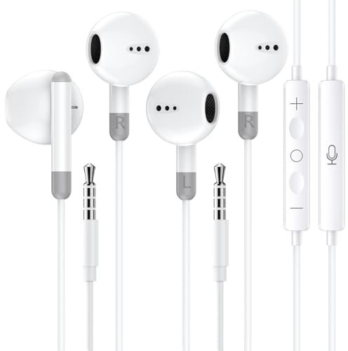 2 Pack Écouteurs Intra-Auriculaires avec Câble, 3,5 mm, Haute Résolution avec Microphone, Écouteurs avec Contrôle du Volume pour iPhone 6/5/SE, Samsung, iPad, Xiaomi, MP3, Huawei, etc. Appareils
