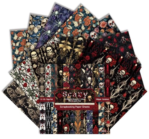 24 Sheets Vintage Gothic Scrapbook Paper 6x6 Inch Single-Sided Dark Halloween Patterns for Junk Journaling, Card Making, Collage & Mixed Media Crafts (E, 6×6)