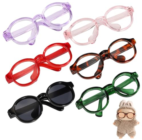 6pcs Lunettes Poupée de 17cm, 6 Couleurs Mini-Lunettes Élégantes en PU Accessoires Mode Poupée Non Incluse(Noir, Imprimé Léopard, Vert, Violet, Rouge, Rose)
