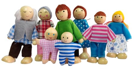 Doiyislem Figure Casa delle Bambole, 8 Parti Di Legno Famiglia Figurine, Bambole Giocattolo Flessibile Per Bambini Scuola Bambini