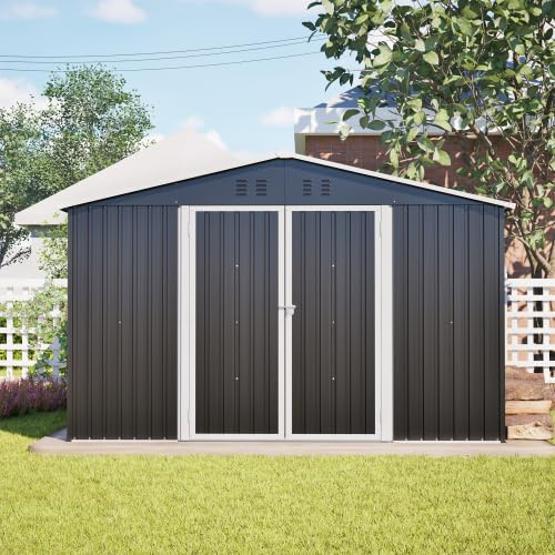 Casetta da giardino in metallo, 300 x 252 x 191 cm, XXL con tetto a due falde, resistente alle intemperie e antiruggine, garage per biciclette, armadietto da giardino e bidoni della spazzatura