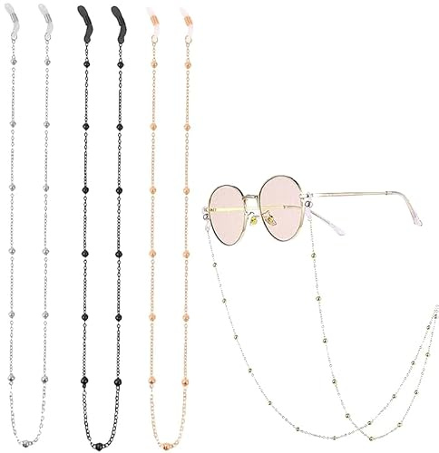 BTOPB 3PCS Chain Beaded Eyeglass, Glasses Chains Sunglasses, with Anti-Skid Ear Hooks