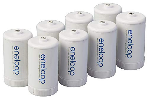 Eneloop Panasonic BQ-BS1E8SA Batterieadapter in D-Größe für die Verwendung mit wiederaufladbaren NI-MH AA-Batteriezellen, 8 Stück