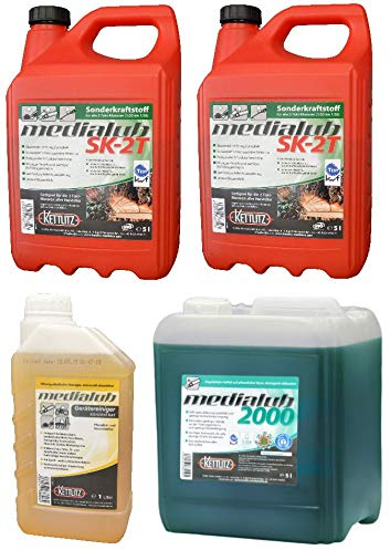 KETTLITZ-Medialub Forst To Go 2 x 5 L Medialub SK-2T Alkylate Essence Spécial Essence 2 Temps + 1 x 5 L Huile pour Chaîne de tronçonneuse à huile Medialub 2000 Bio + 1 L de nettoyant pour appareil