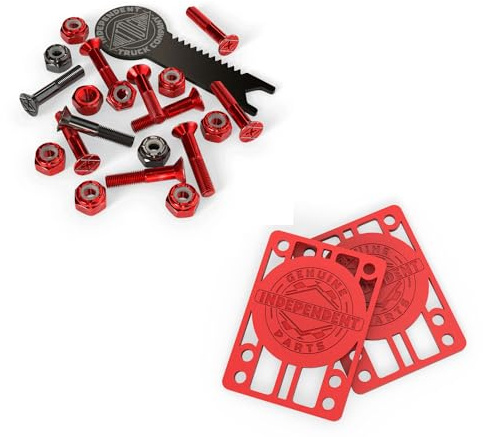 Independent Trucks Skateboard Hardware 1 Black/Red + Tool + Red Indy Risers
