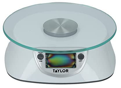 Taylor Balanza Digital de Cocina con Plataforma de Vidrio, Gran Precisión, Función de Peso con Tara, Plata, 5 kg / 5000 ml de Capacidad