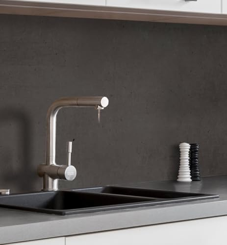 MyMaxxi Küchenrückwand selbstklebend - Matte, versteifte Spritzschutz Folie als günstige Alternative zu Glas, einfache Montage & leichte Reinigung - 60 cm hoch - Motiv: Steinwand schwarz 80 x 60 cm