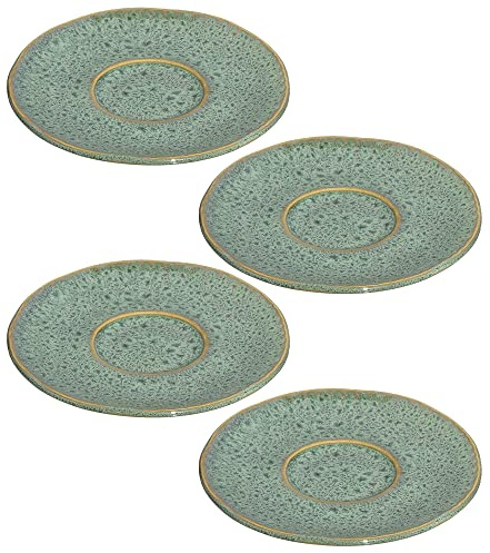 Leonardo Matera Unterteller 4-er Set, spülmaschinengeeignete Steingut-Unterteller für Espressotassen, 4 Keramik-Untertassen, Ø 11 cm, grün, 018604