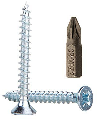 Paquete de 200 tornillos para madera de acero chapado en zinc de 4 x 35 mm, tornillos de cabeza Pozi, sujetadores, avellanados, tornillos para aglomerado (200)