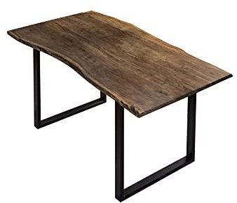 SAM Esszimmertisch 140x75 cm Billy, echte Baumkante, Esstisch aus Akazienholz massiv + nussbaumfarben, Baumkantentisch mit U-Gestell Schwarz