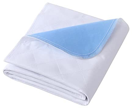Aimtton 2 Stück Inkontinenzunterlage Waschbar 70 × 90 cm Saugvlies Matratzenauflage wasserdicht und waschbar, Blau-weiß