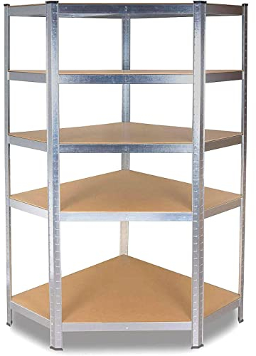 ADGO Metallregal 180x90x40 cm, Eckregal, Ecklagerregal, Ecke, Regal Lagerregal Kellerregal Steckregal Werkstattregal Stahlgestell Regalsystem, Schwerlastregal 875 kg, 5 Verstellbare Ablagen (GC9040)