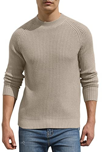 Hisir Maglioni da Uomo Tops Invernali in Lana a Maglia Girocollo Raglan Maglione a Maniche Lunghe Morbido Caldo Maglieria Pullover Maglioni per Uomo, 02 kaki., L