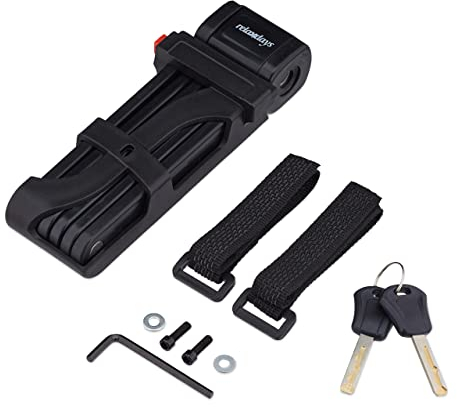Relaxdays Faltschloss Fahrrad, Stahl, sicheres Fahrradschloss mit Halterung, 2 Schlüssel, 85 cm, Klappschloss, schwarz, 20 x 7 x 5 cm