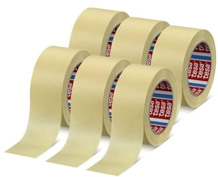 Tesa 4323 Ruban en papier pour masquerie, peinture « Papier Gommé » Professionnel - Colle de Haute Qualité (50 mm - 6 rouleaux)