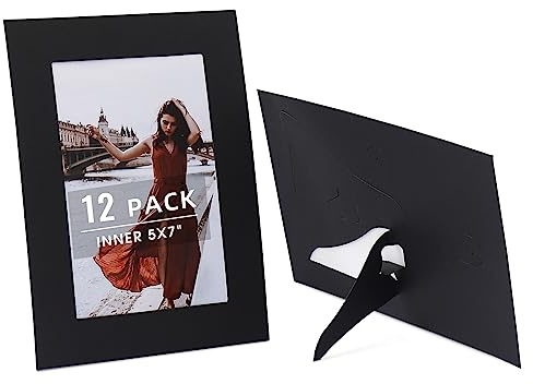 HOTUO 12 Pack Black Paper Picture Frames for 5x7, Acid Free Picture Cardboard Frames with Ivory Core Bevel Cut, Classroom Crafts, Home Decoration