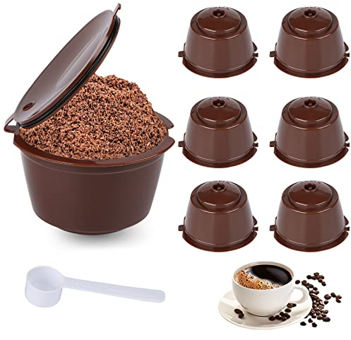 Fonyet 6 Stück Wiederverwendbare Kaffeekapseln für Dolce Gusto Kapseln Nachfüllen 50ml Wiederbefüllbare Nespresso Kapsel Filterkapseln Kaffeefilter mit Löffel und Bürste für Küche und Büro