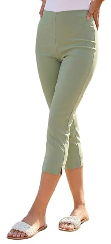 Roman Cropped Trousers for Women UK Ladies Capri Leggings Summer Pants Short Crop Stretch 3/4 Length Three Quarter Pedal Pusher Clothes Elasticated Bengaline Cut Off - Khaki - Size 10