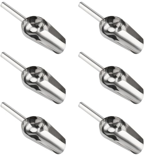 YIXNSW 6 Stück Eisschaufel, 19cm Edelstahl Kleine Abwiegeschaufel, Mehlschaufel Edelstahl, Eiswürfelschaufel für Eiswürfel, Mehl, Nüsse, Müsli und Restaurant Bar Partys Silber