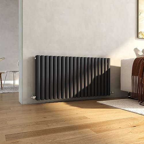 Heilmetz 600 x 1200mm Radiator Anthracite, Column Radiators Horizontal Double Designer Oval Panel Radiator Modern Heater Central Heating Radiator
