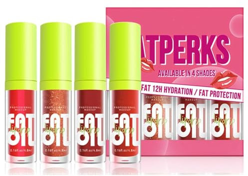 4Pcs Fettes Lippenöl Lip Oil Set, Langanhaltender Lip Oil Light Lipgloss Set, Glitter Liquid Lip Gloss, Feuchtigkeitsspendender getönter Lip Gloss Lip Plumper Lip Balm, High-Shine (Set B)