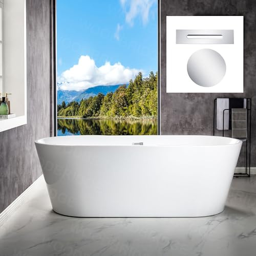 WOODBRIDGE 71 Acrylic Freestanding Bathtub Contemporary Soaking White Tub with Chrome Overflow and Drain,B1701-C