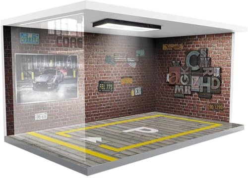 1/24 Pvc Vehicle Model Display Case Car Display Stand with Parking Lot Scene with Led Lights for Toy Cars Model Collectors