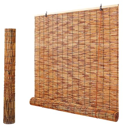 Bambus Rollo Jalousine Bambusrollo Outdoor Wetterfest 50 55 70 90 100 120 150 160 180cm Breite Sichtschutz Sonnenschutz Schilfrohrvorhang für Terrasse, Schlafzimmer, Küche, Wohnzimmer Reed Vorhänge