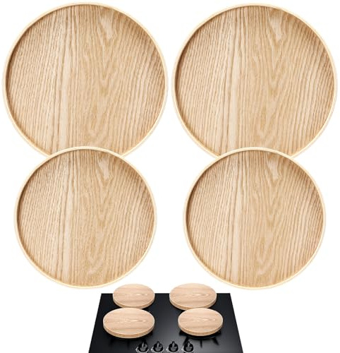 Tiangrid Set of 4 Wood Electric Stove Burner Covers 10.63 Inch and 8.27 Inch Top Covers for Electric Stove Burner for Farmhouse Kitchen Decoration