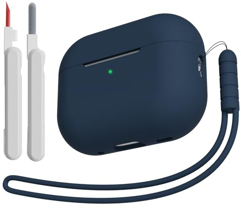 KOKOKA Case Cover Compatible for AirPods Pro 2 (2023/2022/2019) with Cleaner Kit and Lanyard, Soft Silicone Shock Absorbing Protective Case for AirPods Pro 2nd/1st Generation, Midnight Blue
