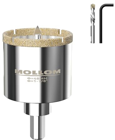 Mollom 1-7/8” (48mm) diamantkärnsåg med 2 avtagbara styrborrar, jämn skärning för porslinskakel, glas, keramik, marmor, glasfiber osv