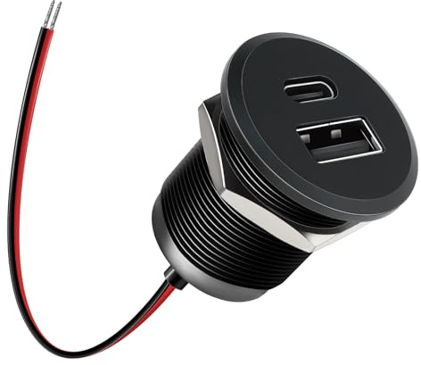 acegoo Dual 12V USB-Uttag för Husbil Aluminium, Typ A + Typ C-portar, Max 24W Per Port, PD3.0 & QC3.0 Snabb laddning 4.8A för husbil Marin Båt Buss Motorcykel Lastbil (liten panel x 1)