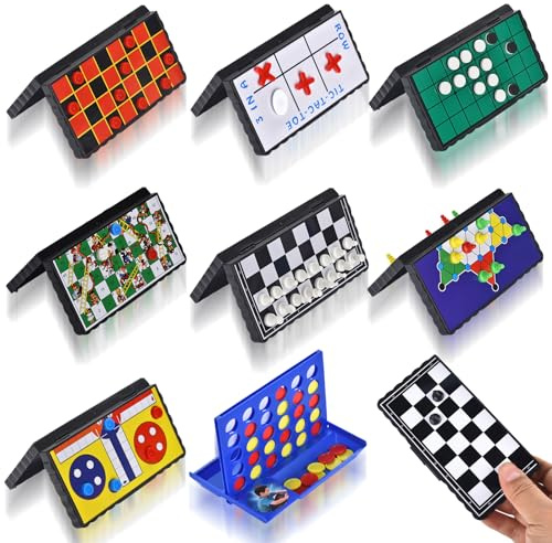 Artlyfe Mini jeu d'échecs magnétique 8 en 1 avec planche magnétique portable pliable, jeux de poche, excursions en famille, activités de camping, jeux de fête pour enfants et adultes