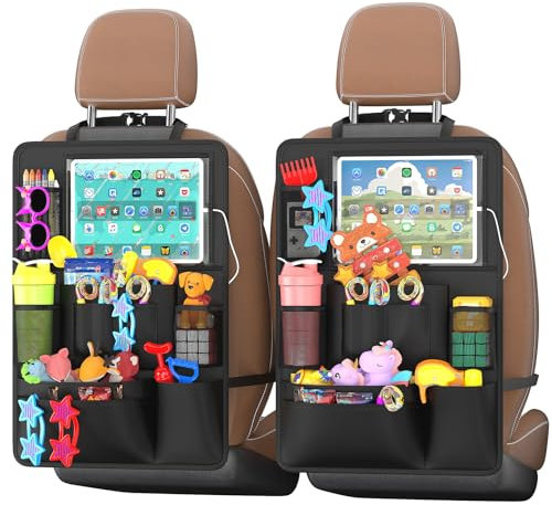 Oneyus Autositz Organizer, Autositz-Rückenlehn-Organizer für Kinder | Wasserdicht & Kickfest Rücksitzschutz | 11-Zoll Tablet-kompatibel | Mit 10 Taschen – Autokinderorganizer，2 Stück Schwarz