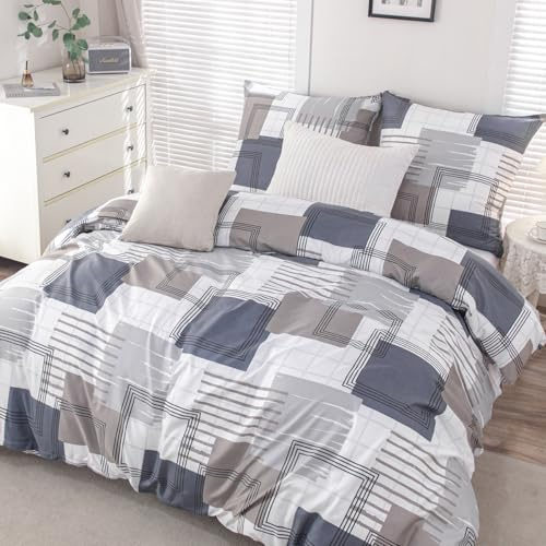 Nesture Bettwäsche 135x200 Blau, Bettwäsche-Sets mit Geometrie Muster Microfaser Bettbezug 135 x 200 2 Teilig bügelfrei & weich - 1 Deckenbezug und 1 Kissenbezug 80x80 mit Reißverschluss