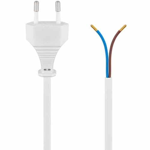 TECHZOCO Cable alimentación Tipo C, Cable alimentación Bipolar a bornes, Cable HO3VVH2-F, Sección 0.75mm², Apto para regletas, Fuentes de alimentación, portalámparas, Blanco, 1.50 Metros