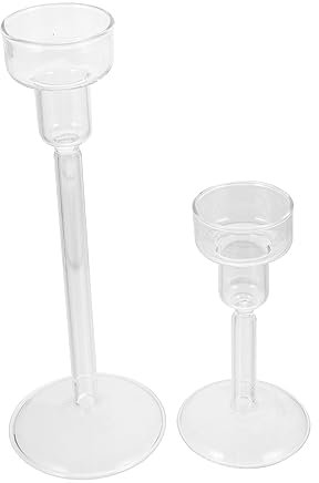 Cabilock 2pièces Bougeoir à Longue Tige Verre Support pour Bougie Chauffe-Plat pour Et Mariages
