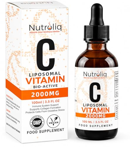 Nutroliq Liposomal Vitamin C Liquid Drops - 100ml Vegan Supplements for Men & Women's Health - Helps Boost Immune System - Quick-Absorbing, 2000mg Per Serving, Natural Orange Flavour - Glass Bottle