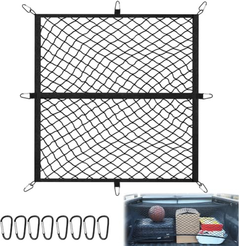 Red para equipaje de coche con 8 ganchos, 1,2 x 1,2 m, extensible hasta 2,1 m x 2,1 m, red elástica para maletero, red de seguridad de carga para furgonetas, SUV y camiones
