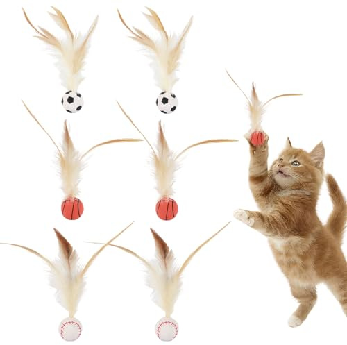 Vlecexs 6 Pezzi Piume Gomma Palline Rimbalzanti Gatti con Piume Gatto Giocattolo Sport Gattino Domestico Palle di Salto Giochi Interattivi Interno Palle Sportive Giocattoli Palla