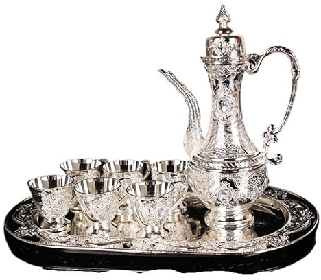 YOPI Set di brocche da vino russe in metallo: tazza e brocca da vino in lega for decorazioni domestiche e intrattenimento(Silver)