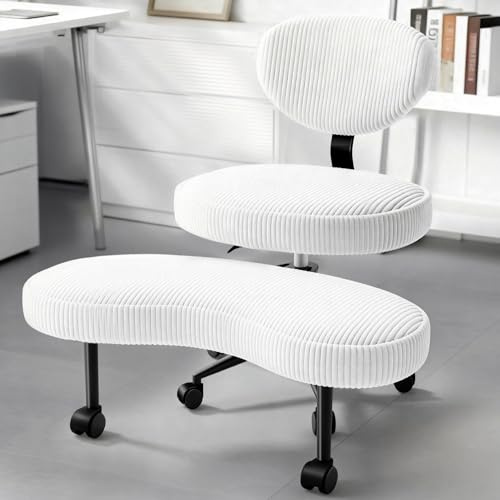 HOMVIMI Kniestuhl mit gekreuzten Beinen, ergonomischer Schreibtischstuhl mit Verstellbarer Höhe, Meditationsstuhl für ADHS-Betroffene, gepolsterter Computerstuhl für Zuhause/Büro, Cordweiß
