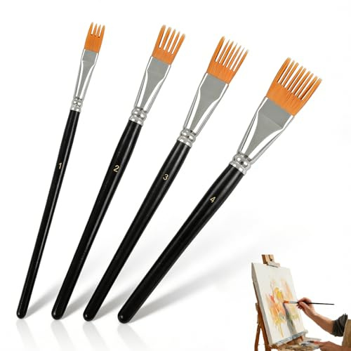 Set de 4 Pinceles de Artista con Forma de Peine, Pinceles de Rastrillo de Madera de Abedul para Pintura Acrílica, Texturizados para Crear Efectos en Tarjetas y Obras de Arte, Ideal para Pintores Princ