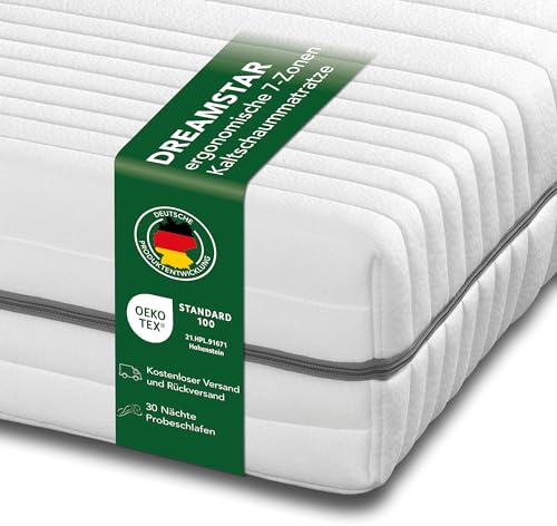 DREAMSTAR Kallskumsmadrass Vital silver XXL 24 cm hög, ergonomisk 7-zons madrass 160 x 200 cm H4, hypoallergen och antibakteriell, överdrag avtagbart och tvättbart, Oeko-TEX, 24 cm, 160 x 200 cm