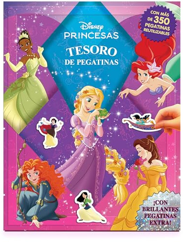Disney Princesas Tesoro de Pegatinas - Libros de actividades para niños, 350 pegatinas reutilizables, pegatinas brillantes extra, 96 páginas de diversión