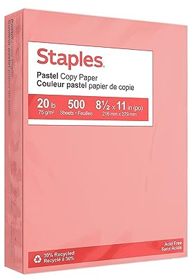 Staples Pastel Colored Copy Paper 8 1/2-Inch X 11-Inch Salmon 500/Ream, For Office, School & Home
