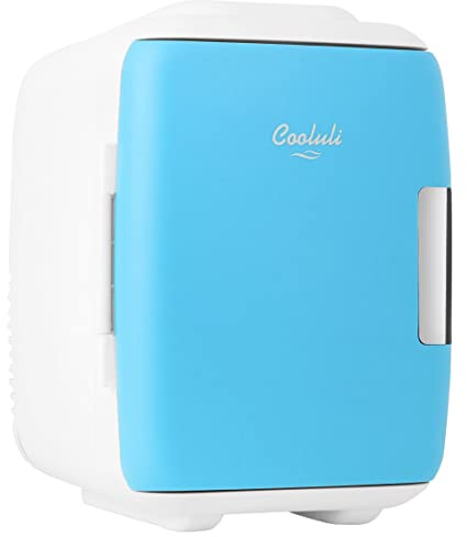 Cooluli Mini Fridge for Bedroom - Car, Office Desk & Dorm Room - Portable 4L/6 Can Electric Plug In Cooler & Warmer for Food, Drinks, Skincare Beauty & Makeup - 12v AC/DC & Exclusive USB Option, Blue