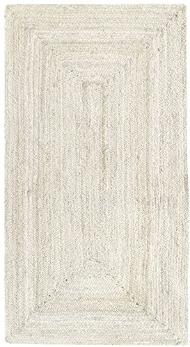 HAMID - Jute Teppich Elfenbein, Alhambra Teppich Handgefertigt Jute 100% Naturfaser de Jute, Wohnzimmer, Esszimmer, Schlafzimmer, Flurvorleger, Farbe Elfenbein, (80x150cm)